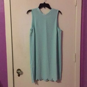 Blue shift dress with scalloped bottom